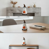 Freestanding Ghost Figurine with Pumpkin Painted Pumpkin Ghost Figurine Spooky Halloween Table Ornament Adorable for Party
