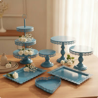 7 Pieces Dessert Table Display Tiered Three-Tier Stand Loop Handle Ornate Serving Pieces for Brides