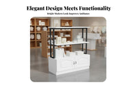 Minimalist Design Double-Sided Display Cabinet Large Storage Capacity Freestanding Island Display Easy to Assemble Multi-Layer Merchandise Rack Heavy-Duty for Salon Owners, Shopkeepers, Homeowners, Maternity and Baby Shop, Boutique, Showroom, Supermarket