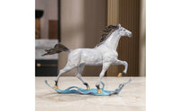 Horse Figurine Ornamental Horse Statue Sculptural Figurine with Undulating Base for Art Lovers, Office