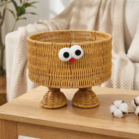 Decorative Woven Basket with Face Rattan Wicker Storage Bin Natural Open-Top for Children, Desktop, Bedroom, Bedside Table