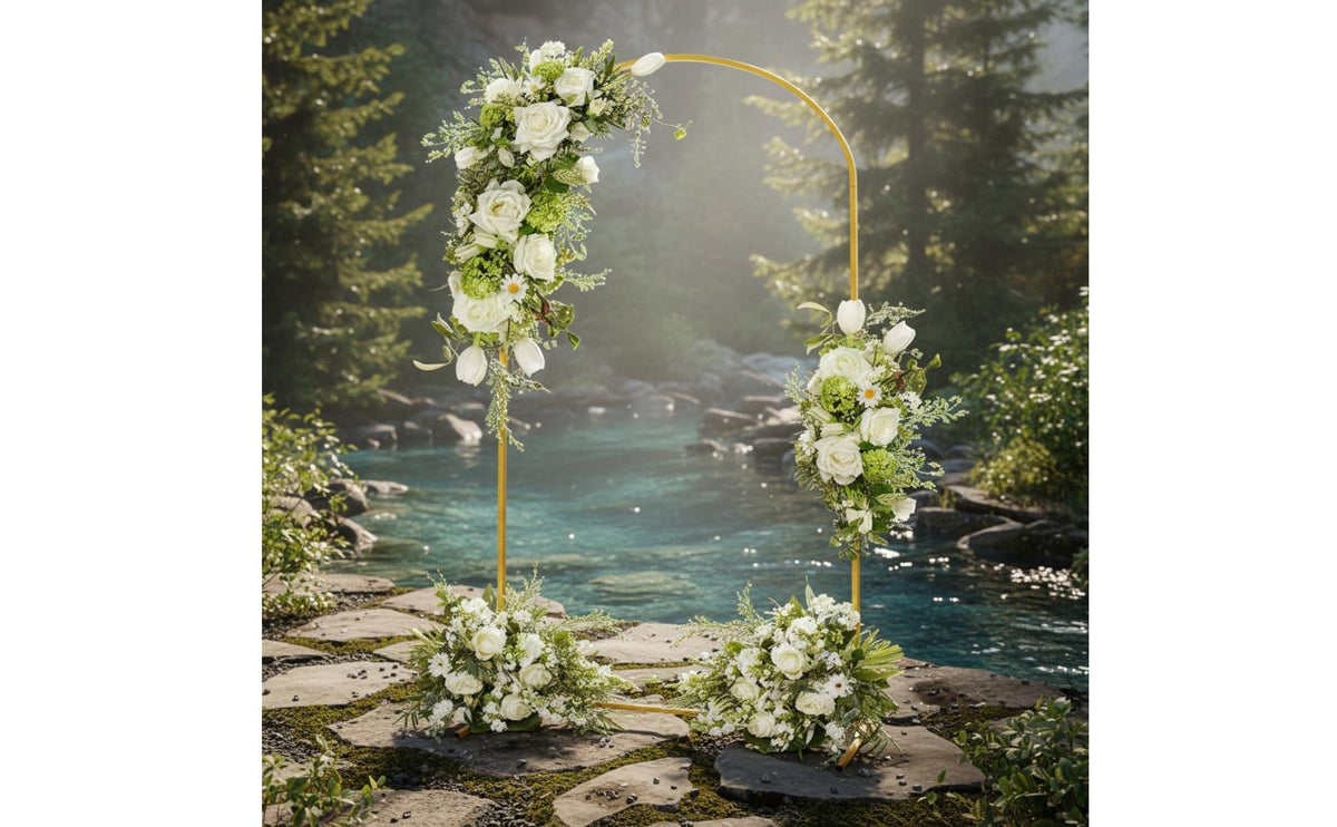 Gold Metal Arch Stand Reusable Wedding Arch Frame Easy Assembly Event Decoration for Memory Booth, Party