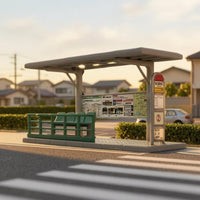 1/64 Bus Stop Model Gray Roof Japanese Bus Stop Model Miniature Scene Prop Route Board Realistic