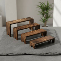 4 Pieces Desktop Use Tiered Display Stand Stackable Wood Tiered Riser Sturdy Wood Display Riser Rustic for Collectors