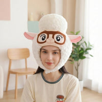 Sheep Head Hat with Glasses Soft Cartoon Sheep Hat Headwear Fancy Dress Headpiece Oversized for Cosplayers, Costume Parties