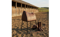 Caster Wheels Mobile Saddle Rack Cylindrical Metal Frame Rolling Saddle Rack Leather-Like Finish Horse Tack Stand Rectangular Base