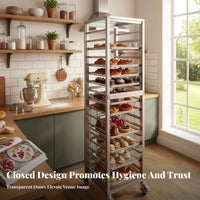 Aluminum Sheet Pan Rack Hygienic Enclosed Design Multi-Tier Bakery Trolley Dust-Verify Sheet Pan Rack for Baked Goods Chefs, Bakeries, Restaurants