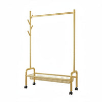 Nordic design Mobile Clothes Rack with Storage Baskets Portable on casters Wheeled Clothes Valet with Basket Space-Saving Garment Stand Multifunctional for Apartment Dwellers, Students, Homeowners, Bedroom, Entryway, Small Apartments, Laundry Room