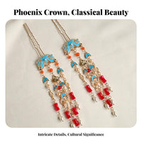 Chinese Feathered Deity Crown Enamel Inlay Enamel Detail Dragon Avian Coronet Intricate Design Ancient Chinese Hair Crown for Women, Weddings