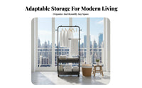 Space Saving Mobile Garment Rack with Shelves Easy Assembly Rolling Clothes Rack Sturdy Steel Frame Portable Clothes Hanging Stand Heavy Duty for Apartment Dwellers, Homeowners, Bedroom, Dorm Room, Entryway, Boutique