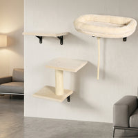 Cat Shelf and Wood Climbing Shelves Set, Wall Mounted Perch with Scratching Surface, Modern Furniture Wall Shelves for Indoor Cats to Play