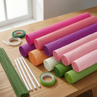 Hot Glue Sticks Crepe Paper Craft Kit Double-Sided Tape Crepe Paper Flower Kit Scissors Hobby Supply Plastic-Coated Wire