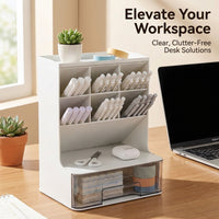 Acrylic Pen Organiser with Drawer, Clear Desk Organizer for Office, Desktop Storage Stationery Holder, Makeup Brush