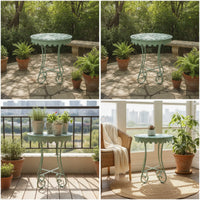 Round Side Table Decorative Table with Cutout Pattern Plant Stand Boho Lightweight for Patio, Balcony