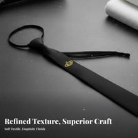 Crown Embroidered Tie Easy to Wear Fastener Necktie Pre-Tied Slim Tie Fashionable Design Pre-Tied Slim Necktie Wrinkle Resistant