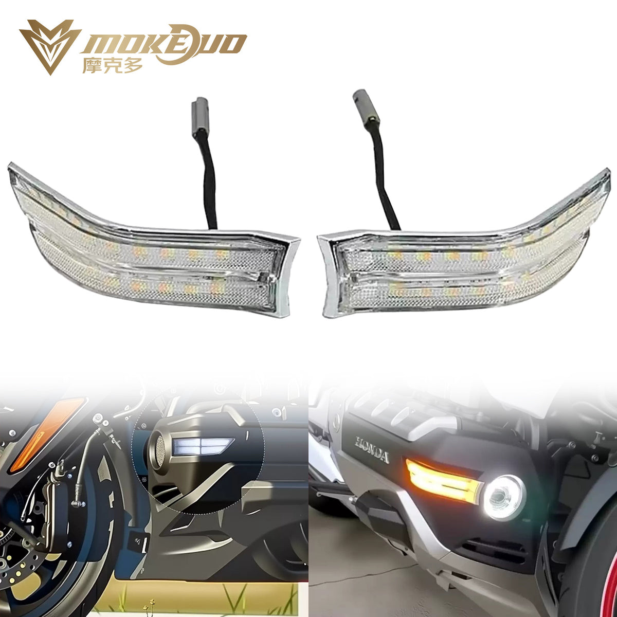 Fog Light Side Auxiliary Light with LED Strip and Turn Signal for Gold Wing GL1800