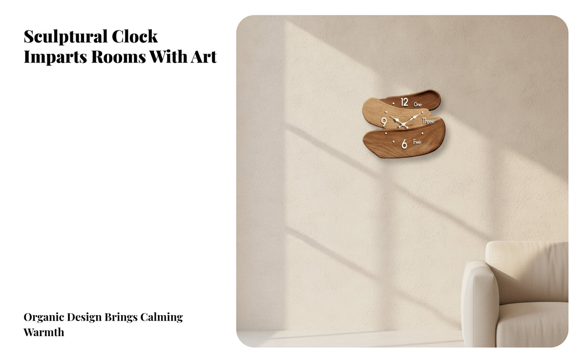 Modern Sculptural Wall Clock | Raised Hour Markers, Decorative Clock, for Living Room