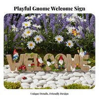 Gnome Welcome Sign Hand-Painted Dwarf Welcome Statue Weather Resistant Garden Gnome Decor for Gardeners, Courtyard, Porch, Patio