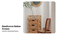 Japanese Aesthetic Wicker 4-Drawer Unit Hand-Woven 4-Drawer Basket Stand Natural Design Storage Cabinet Multi-Purpose for Homeowners, Renters, Parents, Bedroom, Living Room, Balcony, Bathroom