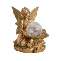 Fairy Statue with Globe Outdoor Fairy Garden Ornament Sun-Powered Garden Statue for Flower Bed, Pathway
