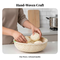 Handmade Round Woven Platter Multi-Purpose Food Basket Multipurpose Kitchenware Long-Lasting for Homemakers, Gift Givers, Kitchen, Dining Table, Living Room, Entryway