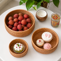 Rattan Tray Obon Tray 3-Piece Set Hand-woven Round Tray Stylish For Guests Tea Cafe Restaurant Use