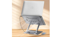 Laptop Stand with Docking Station Low-Profile Multiport Adapter Ergonomic Computer Riser with Docking Station for Students, Home Office, Desk