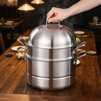 Steaming Pot Even Heating Steaming Pot with Lid Deep Cookware for Home Cooks