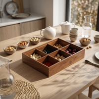 Wooden Storage Divider Box Sturdy Multi-Compartment Wooden Tray Sleek