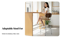Integrated Footrest Wooden Bar Stool with Woven Backrest Ergonomic Design Counter Chair Easy to Clean Seating Furniture Padded Seat for Cafe Owners, Homeowners, Interior Designers, Hotel Front Desk, Restaurant, Kitchen Island