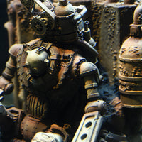 Weathered Finish Robot Aquarium Ornament Bronze and Gray Tones Industrial Aquarium Decoration Tall Vertical Structure Resin Aquatic Aquarium Ornament Detailed Sculpted Surface