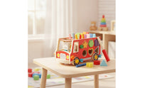 Wooden Bus with Push-Along Bus Shape Sorter Educational Wooden Shape Sorter for Young Children, Kids
