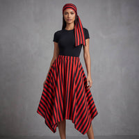 Striped Skirt with Headband High-Waisted Handkerchief Hem Skirt Flowy Clothing Flowing for Women, Halloween, Cosplay, Costume Parties