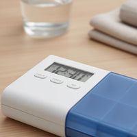 Timed Reminder 6 Compartment Pill Box Sealed Design Timer Pill Box Digital Display Portable Medication Case Moisture-Proof for Seniors, Travel, Trip