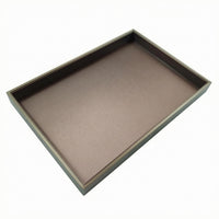 Brushed Shallow Display Tray Raised Sides Leather-Like Tray Rigid Frame Leather Desk Organizer Open Top