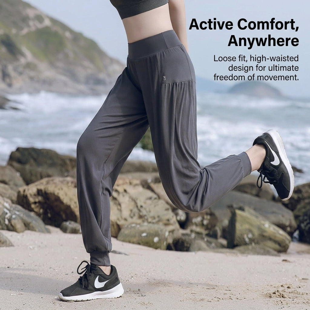 Joggers for Women with High Waist and Elastic Design, Harem Pants in Soft Modal Textile, Plus Size Tracksuit Bottoms for Running and Fitness