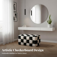 Nordic Design Checkerboard Cube Pouf Multi-Purpose Ottoman Sturdy Footstool Lightweight for Interior Design Enthusiasts, Young Adults, Gift Givers, Living Room, Entryway, Bedroom, Lounge