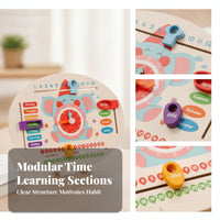 Printed English Labels Calendar Clock Board Movable Hands Clock Calendar Board Sliding Pieces Teaching Aid Colorful for Preschoolers, Children, Teachers, Classroom