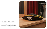 Child S Pirate Hat Gold/Silver Trim Pirate Leader Hat Costume Accessory Lightweight Themed Headwear Soft Material