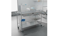 Locking Wheels Hospital Treatment Trolley Quiet Casters Stainless Steel Medical Mobile Trolley Safety Guardrails 2-Tier Laboratory Trolley Easy Assembly for Laboratory