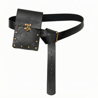 Embossed Pattern Steampunk Waist Pouch Brass-Tone Rivets Adjustable Waist Pouch