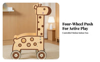animal Push Cart Toy Wooden Infant Push Cart Walking Aid Open Top   for Pretend Play