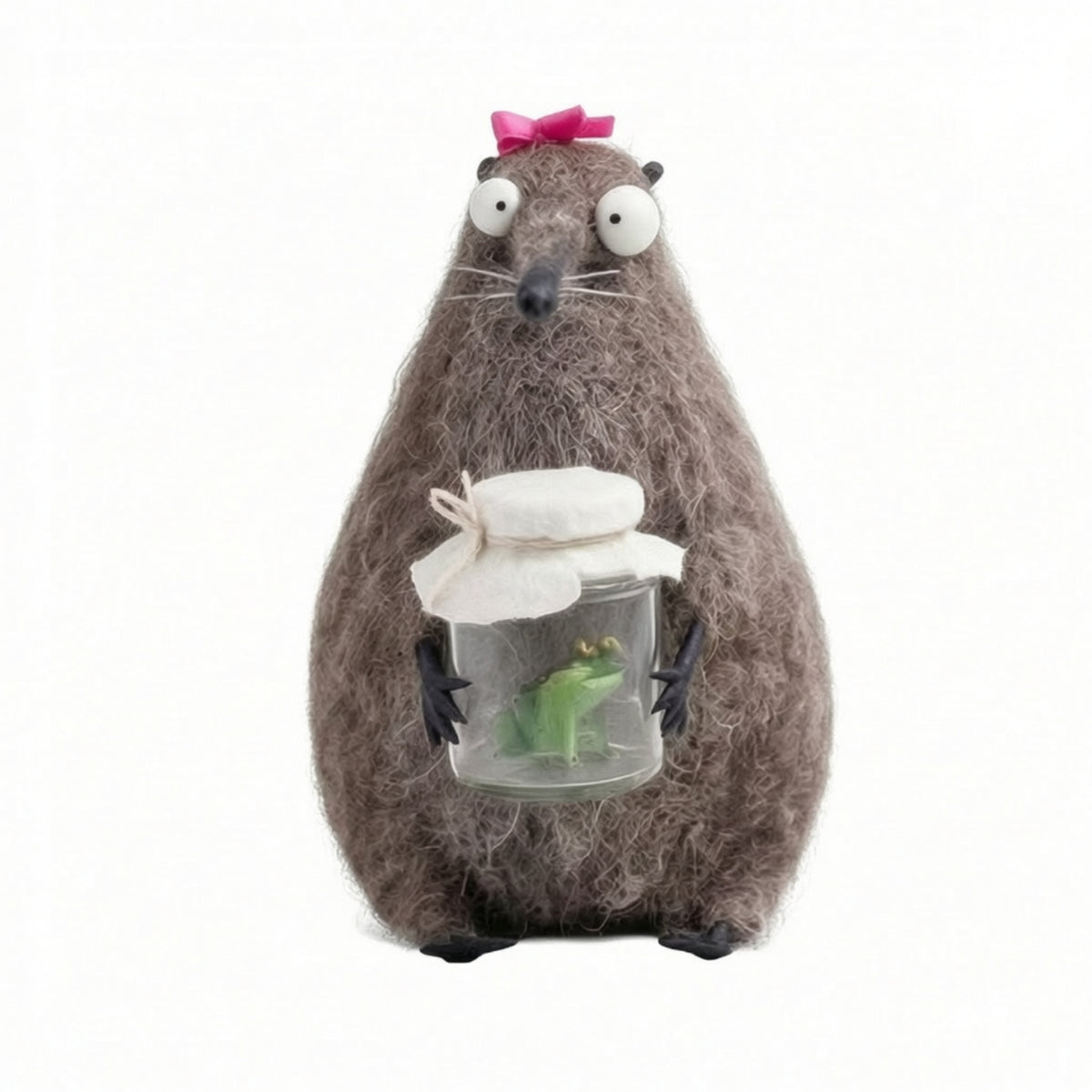 Felt Figurine with Jar Miniature Felt Animal Figurine Fuzzy for Collectors, Crafters, Desk