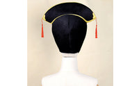 Embroidered Floral Bird Hat Velvety Ceremonial Hat Tasseled Black Headpiece