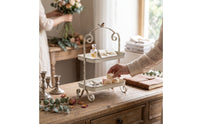 Two-Tier Tray Stand Distressed Tiered Tray Stand Rustic for Decorators, , Entryway