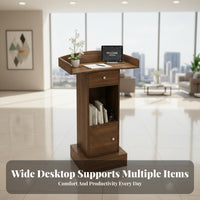 Stable Base Modern Presentation Podium Sturdy Structure Floor Standing Lectern Easy Assembly Standing Speech Desk Large Tabletop for Event Hosts, Receptionists, Conference Rooms, Lecture Halls, Auditoriums, Auditorium