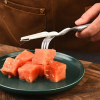 Watermelon Cutter Handheld Watermelon Fork Cutter 2-in-1 Fruit Cutter Rounded Grip Kitchen Tool Metal Finish