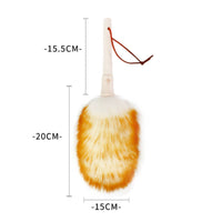 Plush Wool Duster White and Orange Soft Wool Dust Cleaner Slim Handle Soft Fiber Duster Hanging Loop for Piano Keyboard, Musical Instruments