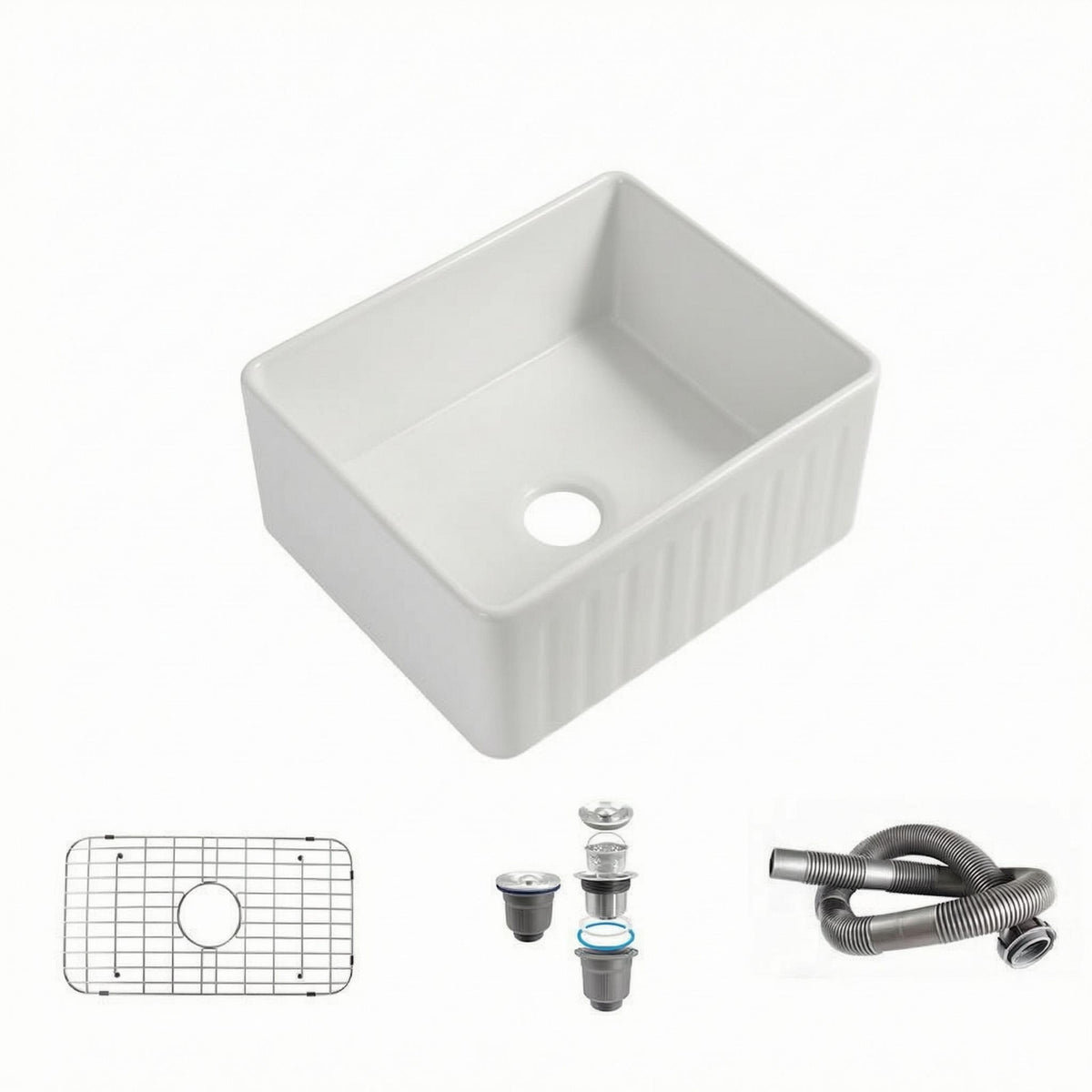 Ceramic Apron Sink Glazed White Farmhouse Sink Ribbed