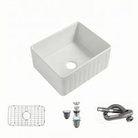 Ceramic Apron Sink Glazed White Farmhouse Sink Ribbed
